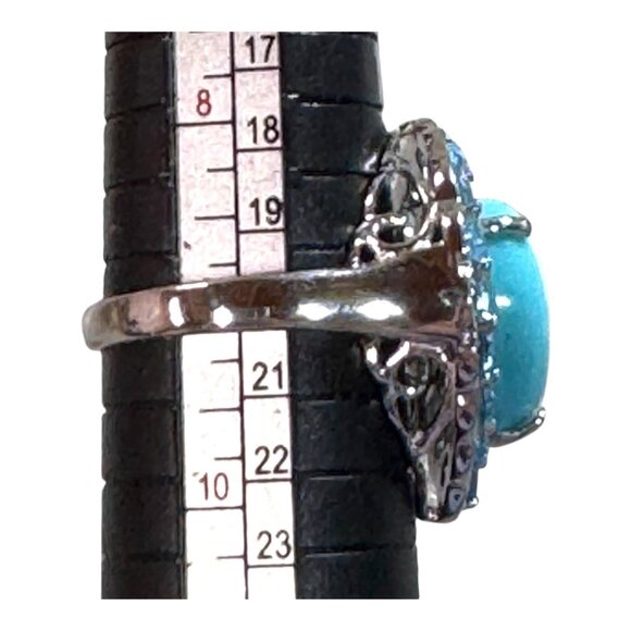 Sterling Silver Turquoise & Swiss Blue Topaz Ring Size 9 New In Box Pear Shape - Picture 5 of 13